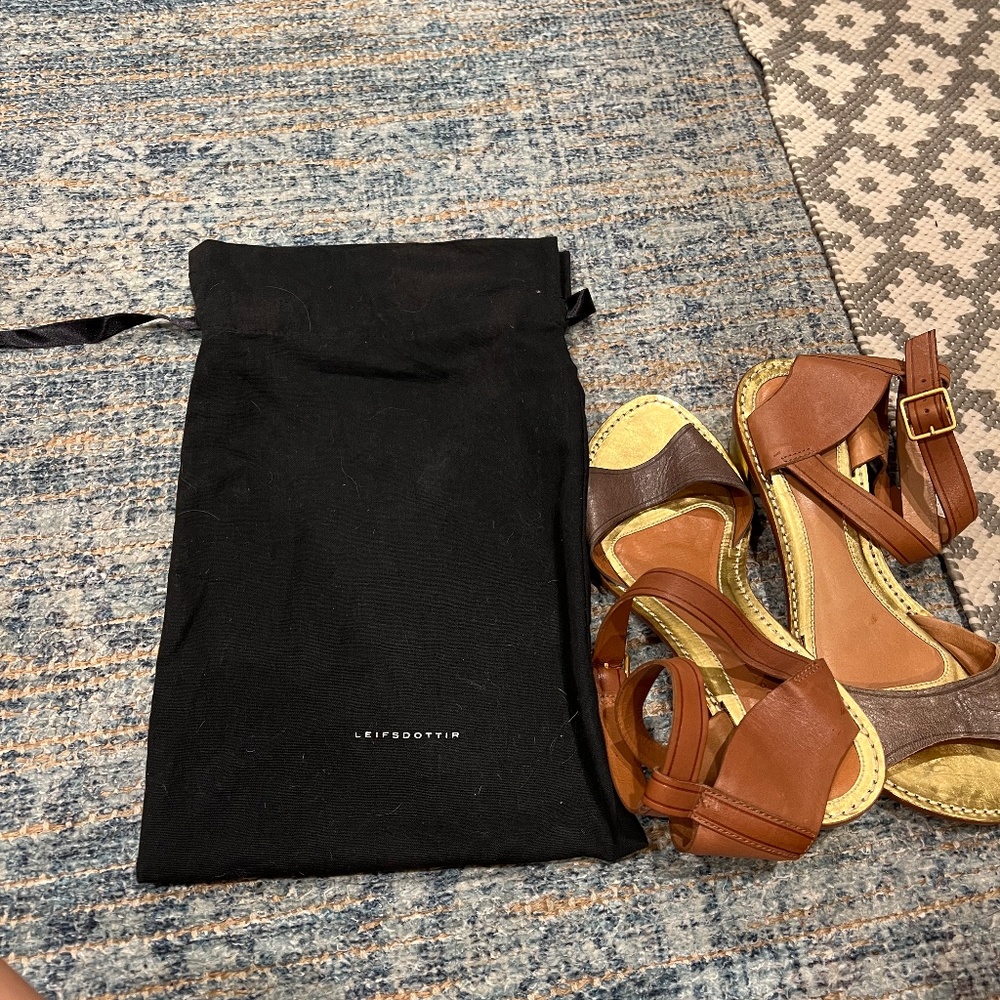 Two Toned Leifsdottir Ankle Strap Sandal/Shoes, With Gold Chunky Heel - Picture 10 of 10
